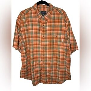 Woolrich Short Sleeve Button Up Size XL Orange Plaid